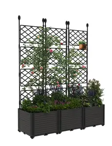 Gaomon 3 PCS Raised Garden Bed with Trellis, 125x41x160 cm Tool-Free UV-Resistant Plastic Planter Box for Climbing Plants, Outdoor Vertical Privacy Screen for Patio, Backyard - Sturdy, Lightweight