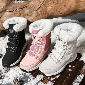 Winter snow boots for women's outdoor travel, waterproof, anti slip, thickened, warm, high top cotton shoes, women's midsole boots