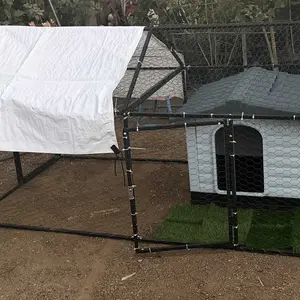 VEVOR Metal Chicken Coop for 4-6 Chickens, 3.3 x 6.6 x 3.3 ft, Small Chicken Cage with Waterproof Cover & Double Doors, Spire Roof Poultry Run Compatible with Wooden Coops, for Rabbit Hen Goose Duck#BackToSchool