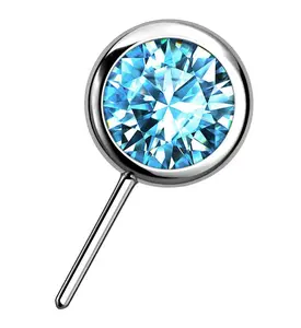 Titanium Threadless Side Facing Aqua CZ Top