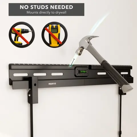 Mount-It! Studless Drywall TV Mount Bracket - No Drilling, 1.1" Ultra-Slim Profile, Heavy-Duty, VESA Compatible, Supports 37"-85" TVs Up to 110 lbs, Built-In Level, Spring Lock System, All Hardware Included, Easy Installation for Bedrooms, Living Rooms