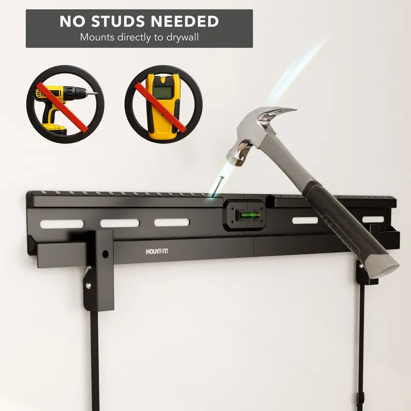 Mount-It! Studless Drywall TV Mount Bracket - No Drilling, 1.1" Ultra-Slim Profile, Heavy-Duty, VESA Compatible, Supports 37"-85" TVs Up to 110 lbs, Built-In Level, Spring Lock System, All Hardware Included, Easy Installation for Bedrooms, Living Rooms