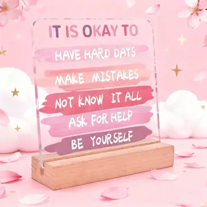 1pc Inspirational IT IS OKAY TO Pink Desktop Decor Acrylic Plaque, Gifts for Girls, Christmas Gifts, New Year Gifts, Birthday Gifts, Pink Christmas, Pink Room Decor Art