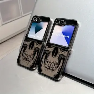 Sketchs black skulls phone case suitable for Samsung Galaxy Zflip 7 Zflip p5 Zflip 6 Z Flip 7 Flip 5 Flip 6 anti drop transparent soft back cover