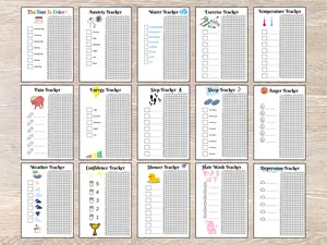A5 Wellness Tracker Inserts for Habit Health Self-Care 15 Printed Pages Premium Cardstock Pre-Punched for A5 Binders Track Year Anxiety Energy Water Depression Pain Anger Confidence Sleep Steps Exercise Weather Temperature Shower Hair Wash