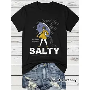 Female customers: Please select one size smaller when ordering,Unisex Salty Style Print Round Neck Tee Vintage Trendy Casual Short Sleeve Summer Daily Wear Breathable Cotton Top Slim-Fitting Figure-Flattering