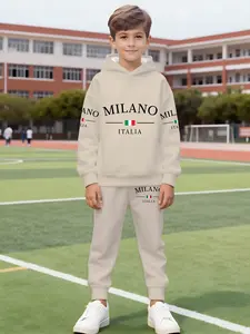 Boys Hooded Set Spring Autumn Casual Two-Piece Sweatshirts, Daily Wear Comfortable Kids Clothing, Stylish Youth Fashion