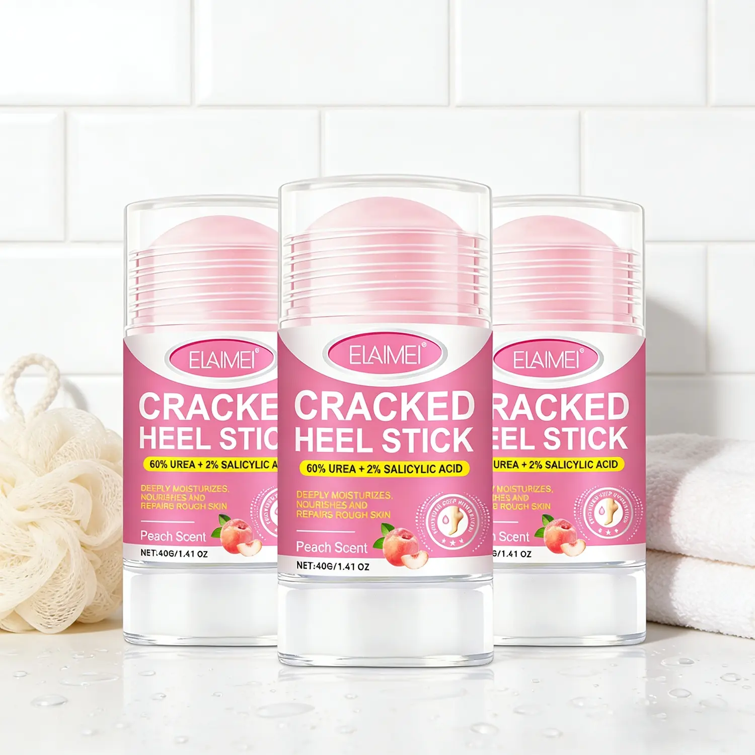 3 Pack Elaimei Heel Repair Stick 40g Peach Aloe Cracked Foot Repair Moisturizing Rough Skin Care Winter Essential Anti-Crack Moisturizer Foot Cream