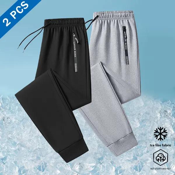 Men’s two-pack jogger sweatpants, lightweight, breathable, quick-drying, tapered long pants suitable for daily commuting, street wear, and light jogging/fitness.