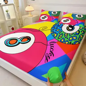 Ultra-Soft Colorful Pop Art Fitted Sheet Set, Breathable Microfiber Bedding with 2 Pillowcases, Trendy Lucky "8" Graphic Design, Deep Pocket for Easy Fit, Vibrant Bedroom Decor for Teens & Young Adults