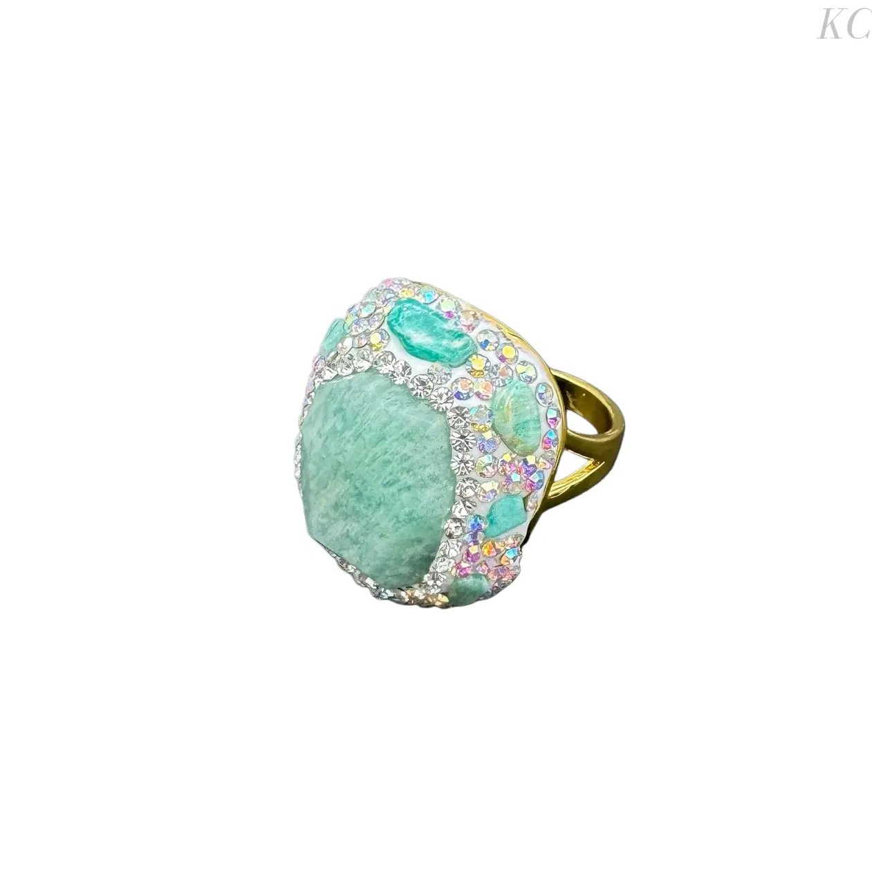 Natural Raw Mineral Crystal Ring, Rough Amazonite & Citrine Stone Inlaid Adjustable Fashion Jewelry