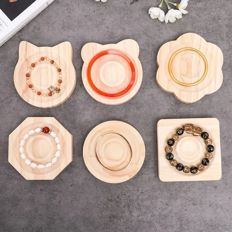 D009 1# Bear Wooden Jewelry Tray - DIY Beaded Solid Wood Accessory Holder, Dresser Home Organizer Storage Box, Room Decor Display Container