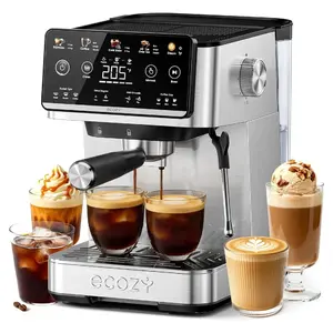 ecozy 4-in-1 Espresso Machine with Milk Frother, LED Touch Screen, 20 Bar Pump Espresso Maker, 50oz Removable Tank, Compact Stainless Steel, Drip Coffee, Cold Brew and Over lce Coffee Machine for Home Coffee Bar, Office, Latte, Cappuccino, Macchiato summe
