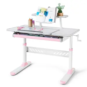 Adjustable Kids Desk with Drawer 39" Wide Multifunction Ergonomic Study Table with Shelf Tilt Desktop Height Adjust for Home or School Use