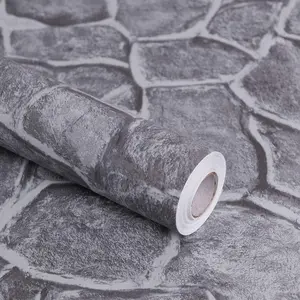 Grey Stone Peel and Stick Wallpaper – 17.7" x 78.7" Textured Removable Self-Adhesive Vinyl for Walls, Cabinets, and Kitchen Decor