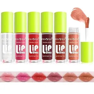 Crystal Clear Soft Moisturizing Mini Lip Oil Set of 6 Glossy Non-Sticky Lip Tints for Dry Lips Korean Fashion Makeup Gift Vegan Cruelty-Free