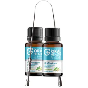 Great Oral Health OraRestore® Power Pack - 2-Bottle Set with Tooth & Gum Oil & Free Stainless-Steel Tongue Scraper for Natural Fresh Breath