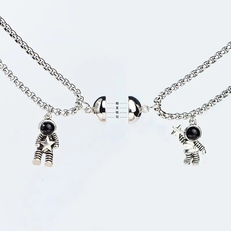 Magnetic couple necklace, male and female pair of astronauts attract each other, lettering pendant, Douyin same style, gift for girlfriends and couples