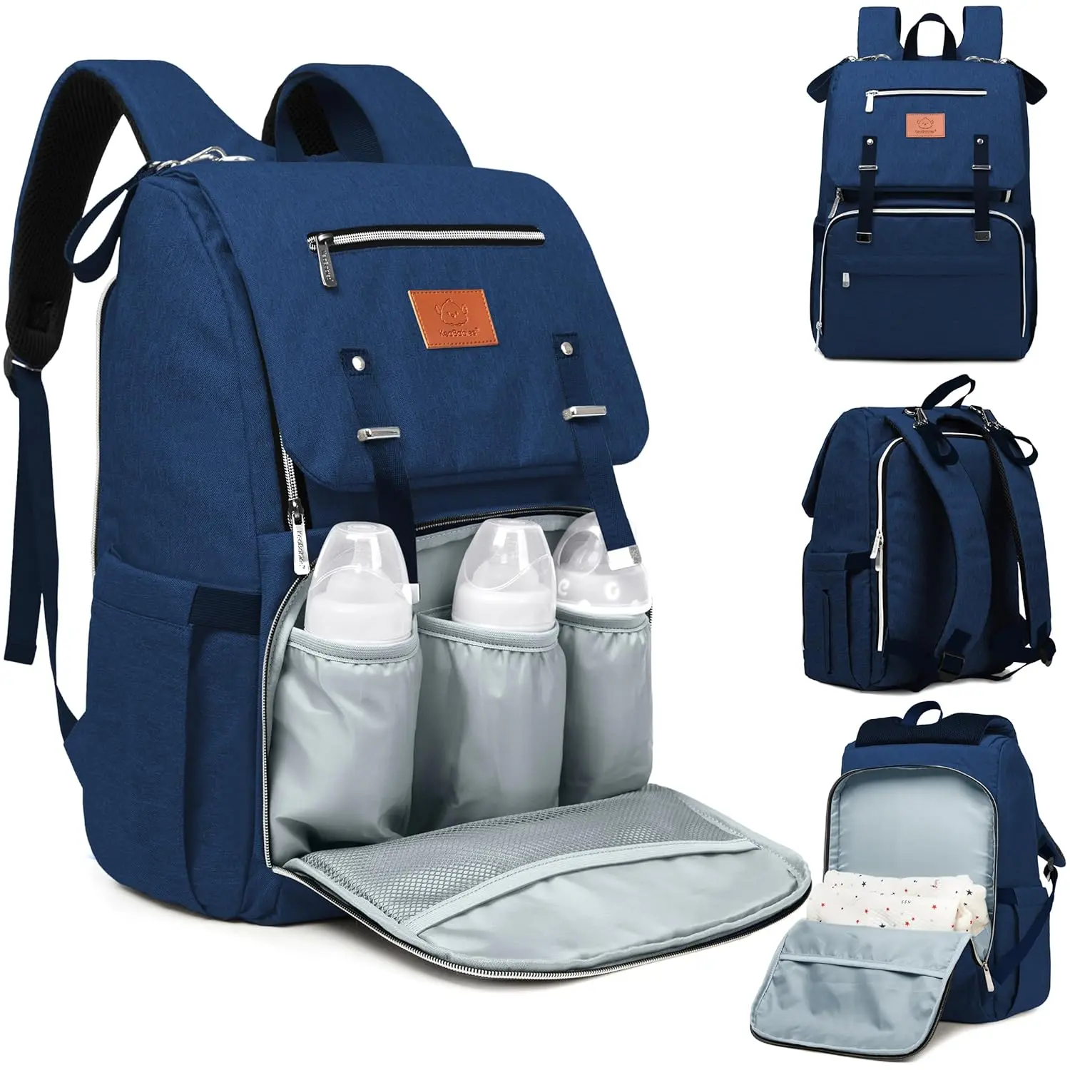 Baby Diaper Backpack with Changing Pad Waterproof Insulated Bottle Pocket Durable Large Size Navy Blue for Parents Toddlers Twins Boys Girls Travel