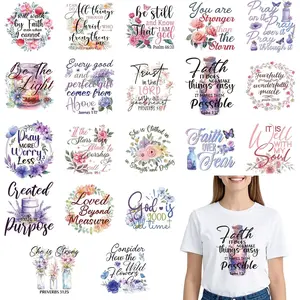 Dtf Transfers Ready to Press - 20Pcs Christian Verse Iron on Transfer for Tshirts, Inspirational Quotes Iron on Decals Patches, Floral Heat Trasnefer for DIY Clothes Bags Hats Pillows