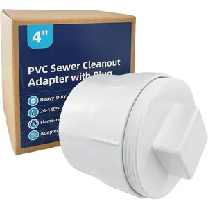 4" PVC Sewer Cleanout Adapter with Plug Pipe Fitting, Drainage Sewer Cleanout Cap DWV Pipe Cover for Outdoor Garden