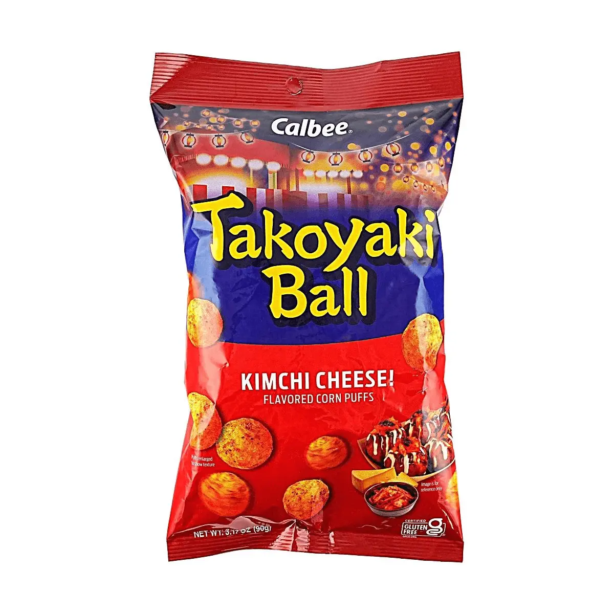 Calbee Takoyaki Corn Puffs - Kimchi Cheese Flavor 90g | Gluten-Free Japanese Snack