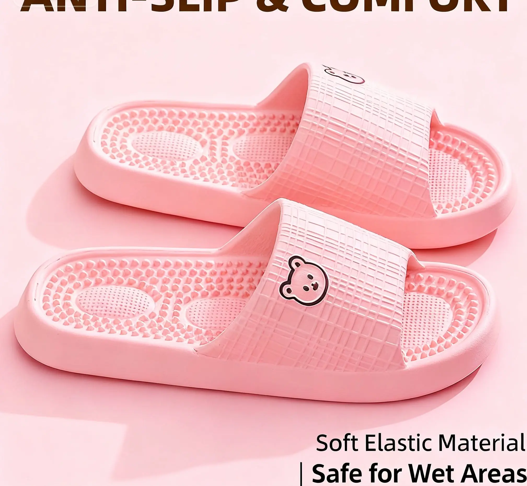 2 pairs of Comfortable Ladies Fashion Slippers Soft Elastic Material Anti-Slip Safe for Wet Areas Indoor Outdoor Use