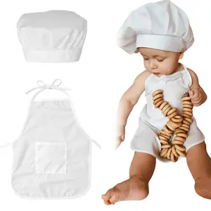 2-Piece Baby Chef Costume Set, Baby Christmas Costumes Newborn Photography Prop with Adjustable Chef Hat & Apron, White