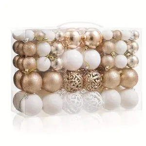 100-Piece Shatterproof Christmas Ball Ornaments 🎄 - Champagne & White Hanging Tree Decor, Holiday Indoor Home Party Supplies, Black Friday Deal: Christmas/New Year Gift