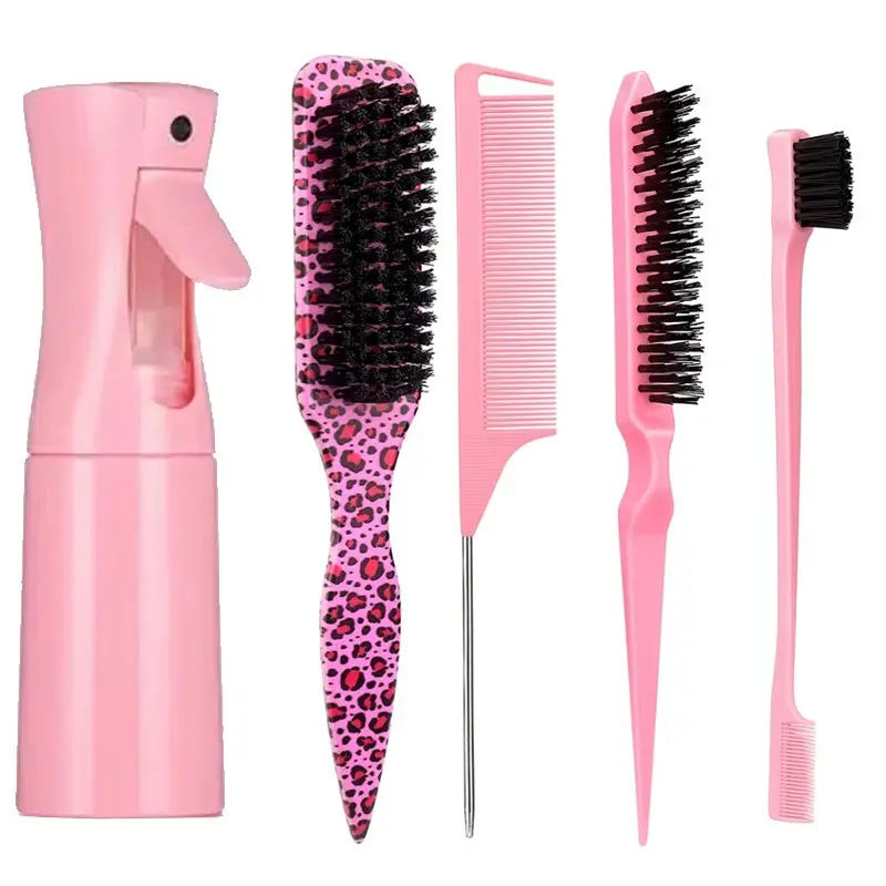 5 pcs/set Hair Styling Kit, Heatless Styling Set with 200 ml Spray Bottle, Straight-Back Comb and Edge Control Hair Brush, Easy Hair Care Professional Hairdressing Tools, Hair Tools for Styling