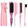【Black Friday】5-Piece Heatless Hair Styling Kit with 200 mL Mist Spray Bottle, Detangling Brush, Rat-Tail Comb, Teasing Brush and Double-Sided Edge Brush for Home and Salon Use