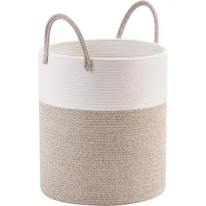 Large 18 x 16 Inches Decorative Woven  Rope Basket, Tall Laundry Basket Hamper, Blanket Basket for Living Room, Storage Baskets for Toys, Towel, Throw, Pillow, Light Brown