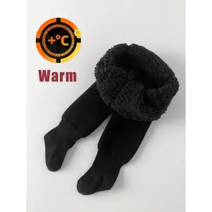 1pc Thick Thermal Lined Tights For Girls, Baby Toddler Tights Socks, Newborn Solid Color Opaque Leggings, Winter