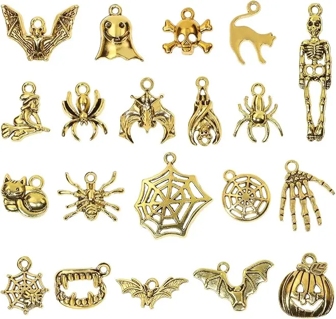 Halloween Charms Bulk 20Pcs Mixed Skull Bone Skeleton Hand Pumpkin Ghost Bat Witch Cat Spider Wed Pendants for Earring Bracelets Necklace Jewelry Making Craft DIY