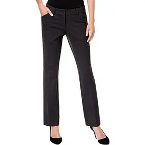 Alfani Womens Leather Trim Straight Leg Dress Pants Gray 6