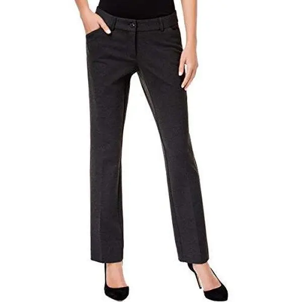 Alfani Womens Leather Trim Straight Leg Dress Pants Gray 6
