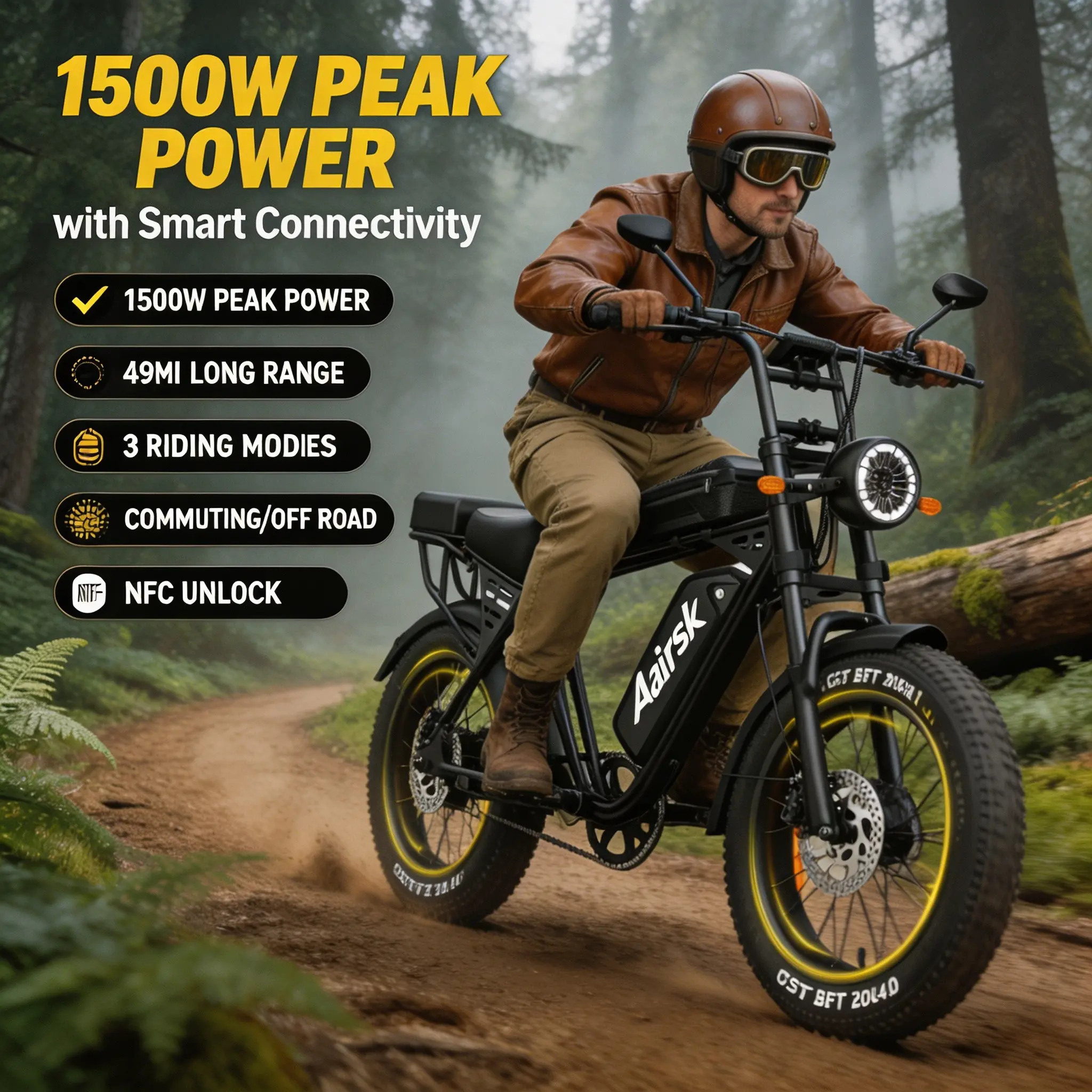20" CST Fat Tire Off Road E-Bike | 1500W Peak Motor 48V 15Ah Removable Battery NFC Smart Unlock All Terrain Adult Electric Bike