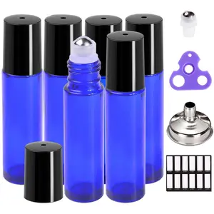 PrettyCare Roller Bottles For Oils 10 ml (6 Pack, 1 Extra Stainless Steel Balls, 12 Labels, 1 Opener, 1 Funnels Essential Oil Roller Bottles, Roller on Bottles)