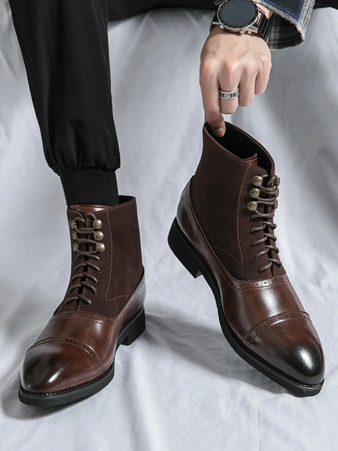 Men's Fashionable Lace Up Front Ankle Boots, Casual Comfortable Pointed Toe Boots for Daily Wear, Male All-match Formal Dress Boots for Men