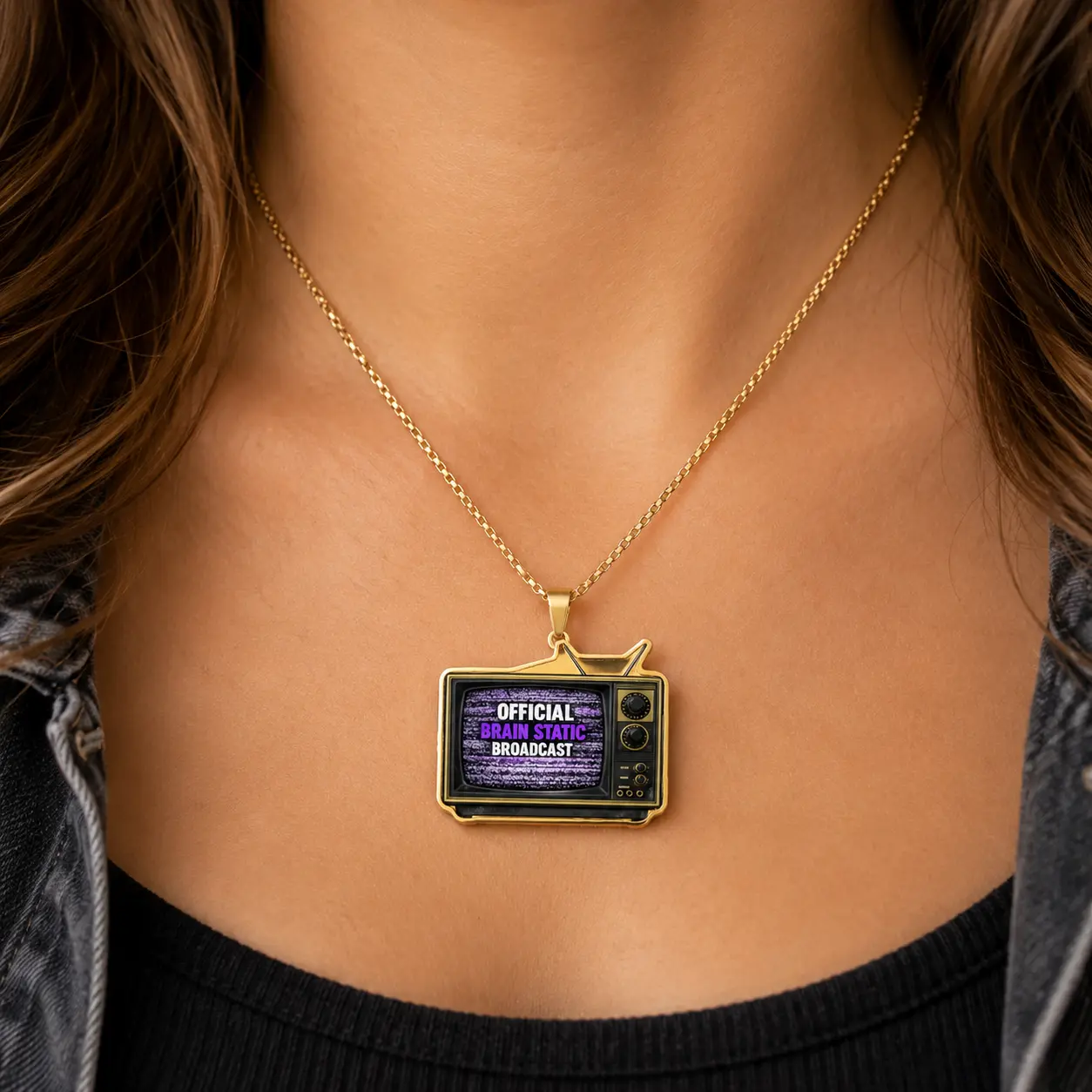 Official Brain Static Broadcast Retro TV Necklace | Epilepsy Awareness Pendant