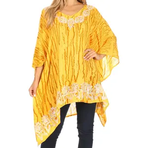 Sakkas Alizia Lightweight Embroidery Batik Top Tunic Blouse Caftan Cover up Poncho
