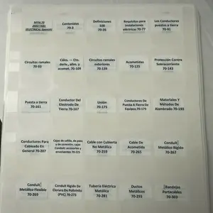 NFPA 70 Index Tabs for 2023 National Electrical Code in Spanish - Etiquetas para el código electrico nacional en Español with Detailed Section Markers