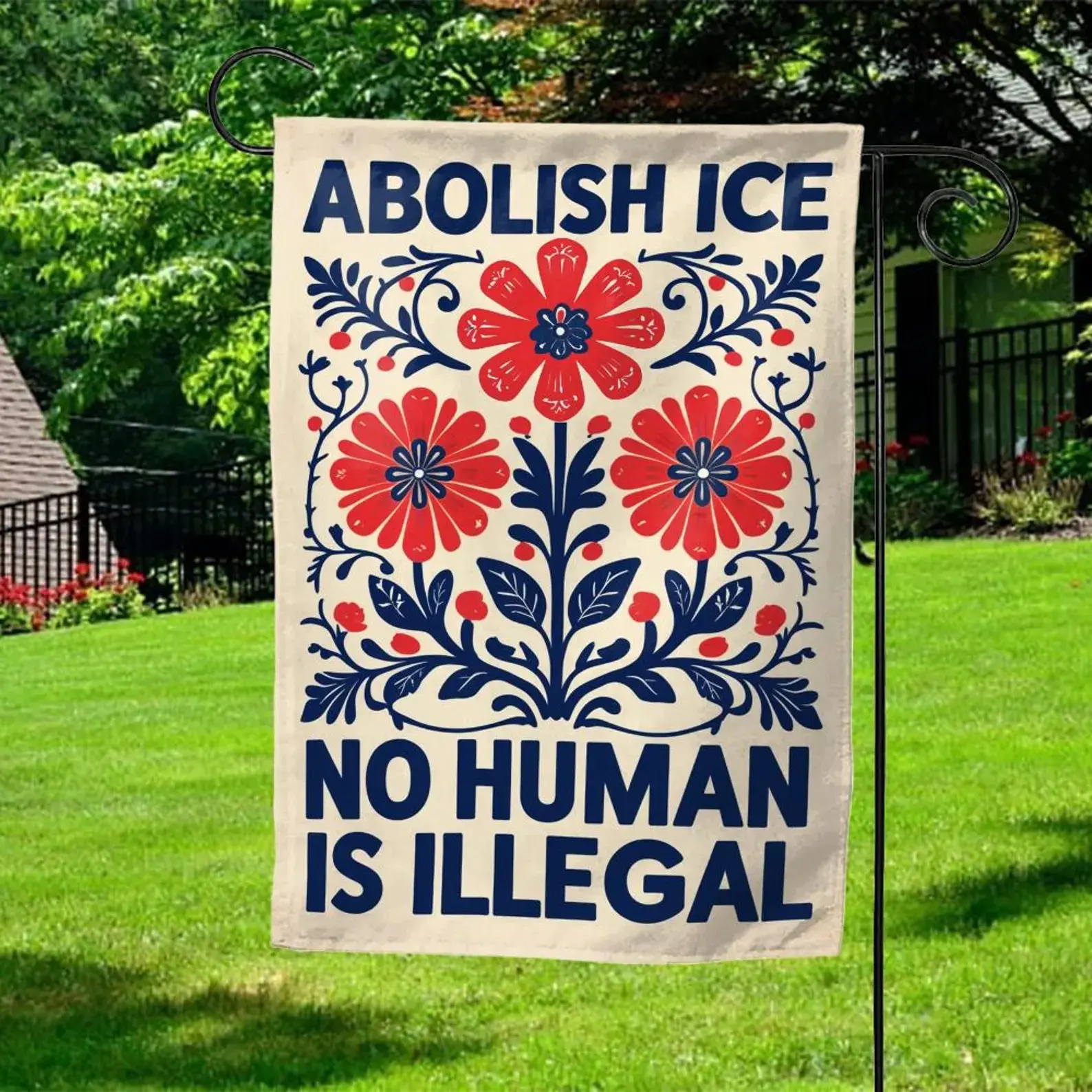 Floral Abolish ICE Garden Flag, No One Is Illegal Garden Flag, Resistance Activist Decor, Anti ICE Yard Flag, garden protest flag, resist garden flag, resistance flag