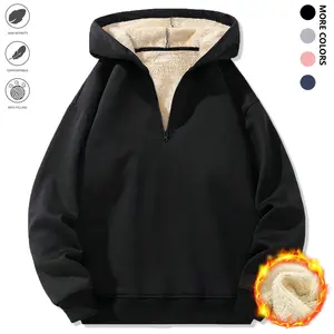 Thickened Fleece Hooded Sweatshirt for Men - Heavyweight Winter Warmth, Casual Pullover Sweater for Cold Weather, Cozy Round Neck Long Sleeve with Fleece Lining, Relaxed Fit, Solid Color Design, Ideal for Casual Wear and Outdoor Activities, Men's Winter S