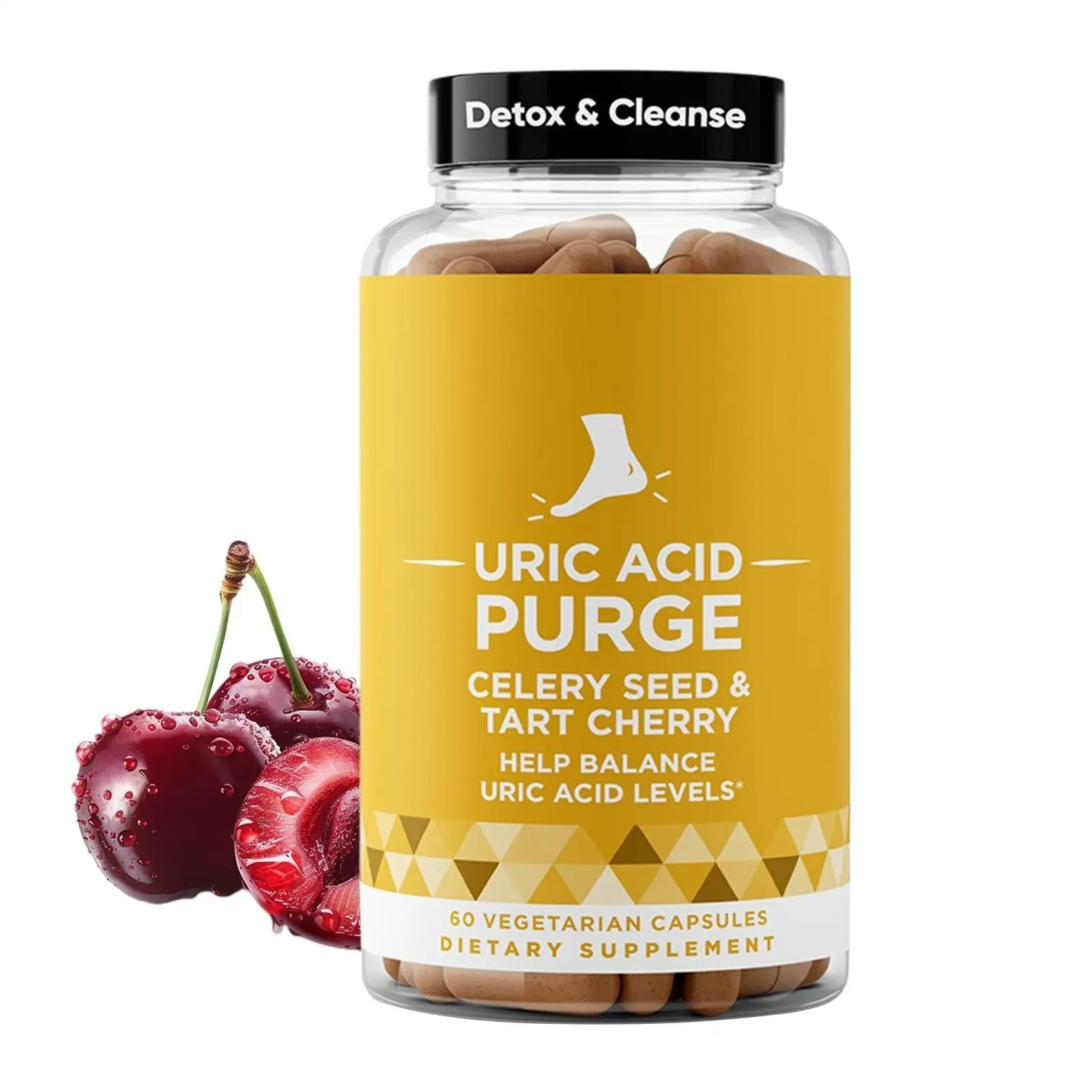 Uric Acid Flush Detox Cleanse Dietary Supplement Bottle - Uric Acid Aid, 60 Daily Pills, Joint Support, Active Mobility, Tart Cherry Natural Blend, Prop 65 Safe Wellness Supplement