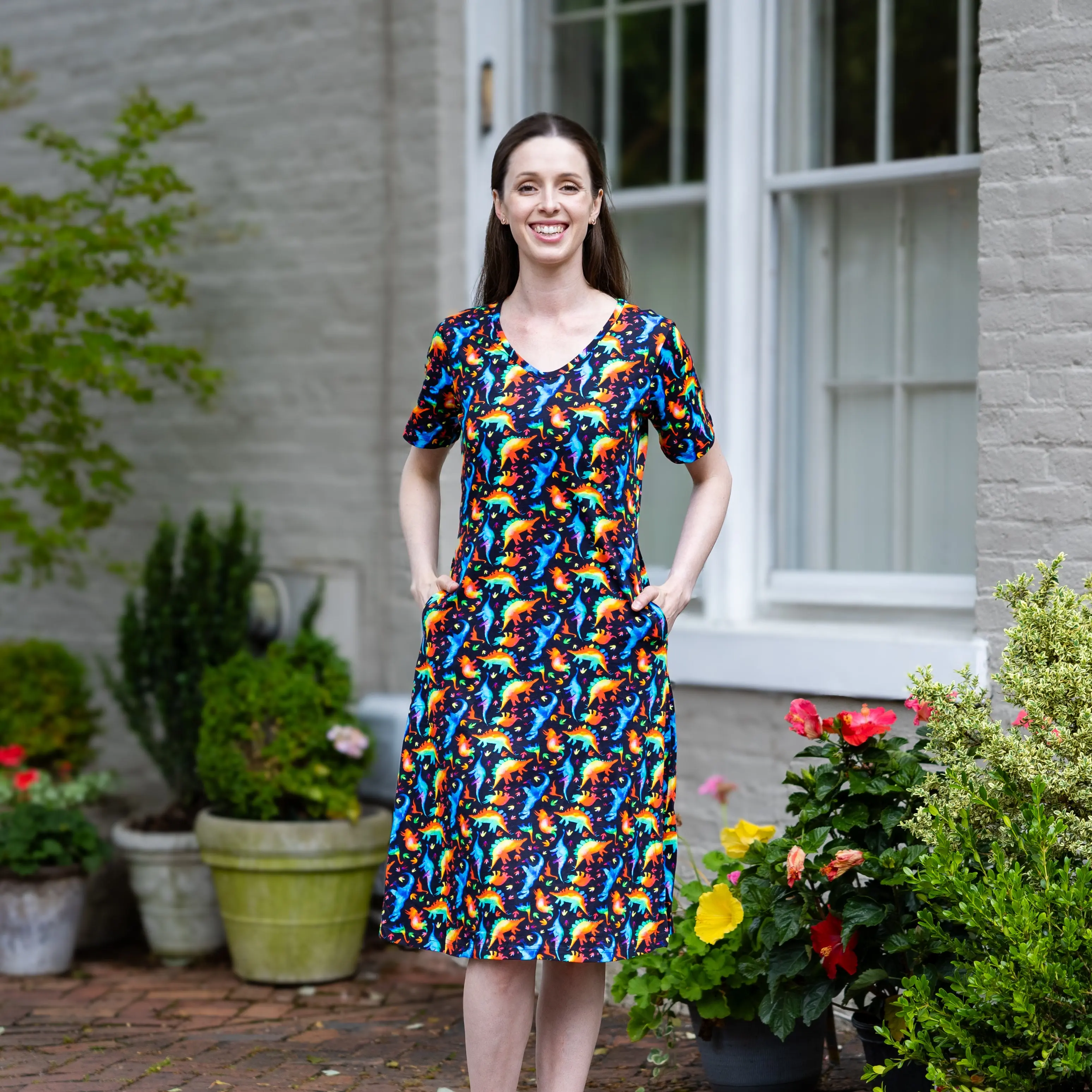 Rainbowsaurus A-Line Dress with Pockets