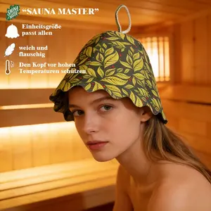 Wool Felt Leaf Print Sauna Hat, Protects Head and Ears From Heat, Enhances Hair Care Absorption, Cute Hanging Design