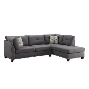 Laurissa Sectional Sofa & Ottoman (2 Pillows), Light Charcoal Linen (1Set/2Ctn)