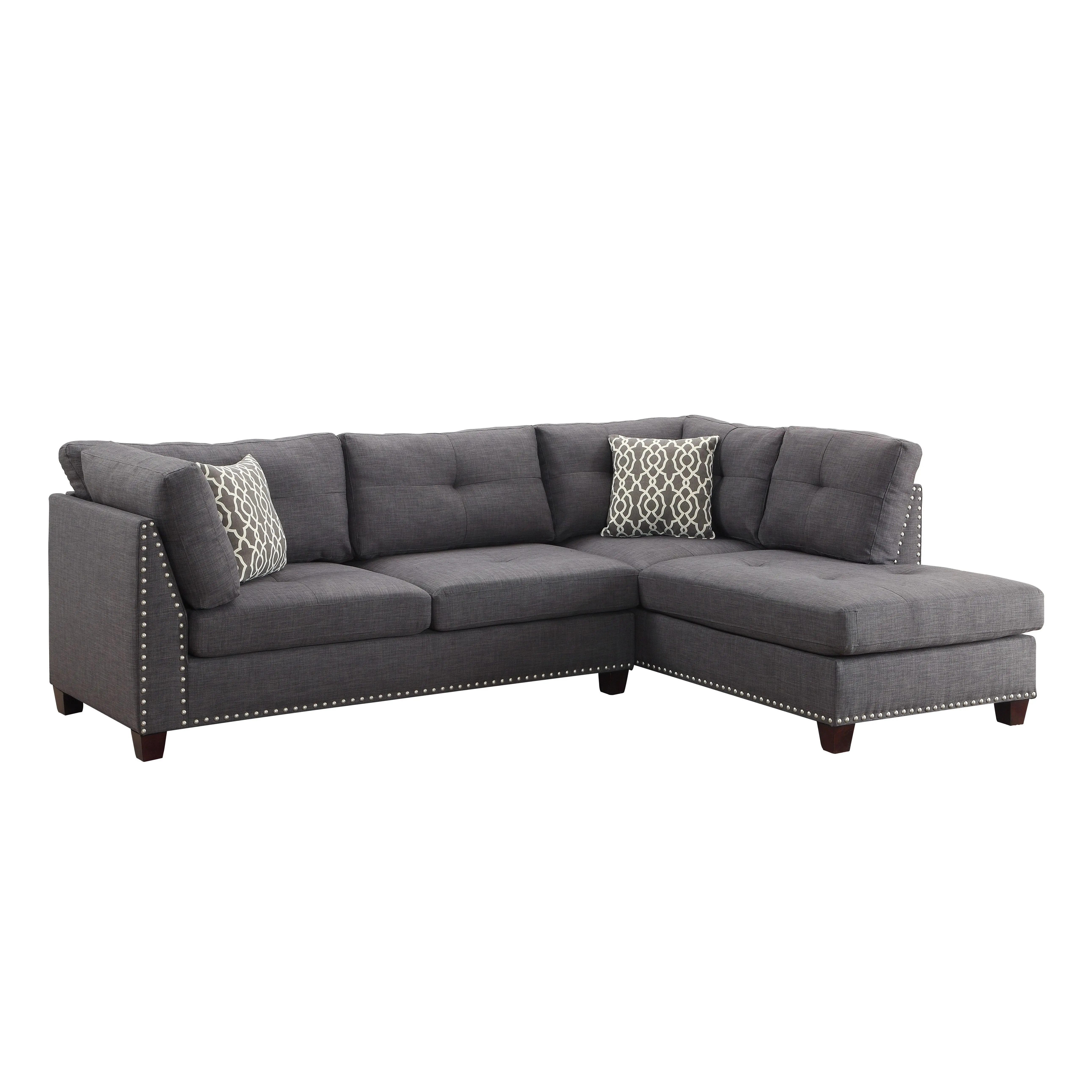 Laurissa Sectional Sofa & Ottoman (2 Pillows), Light Charcoal Linen (1Set/2Ctn)