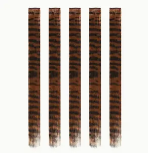 Women's 5PC Gothic Multi-Color Striped Feather Clip-In Extensions, 18in Straight High-Temperature Synthetic Fiber Pieces, for Cosplay, Halloween Accessories